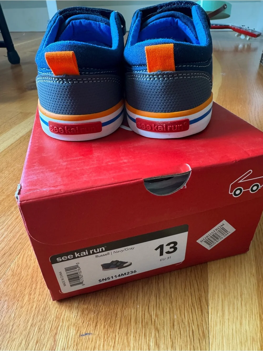 See Kai Run Navy Blue & Orange Velcro Strap Sneakers